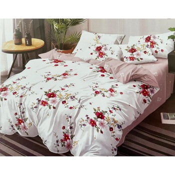 Lenjerie de pat pentru doua persoane Deluxe Pucioasa Camellia, bumbac 100%, 6 piese Lenjerie de pat pentru doua persoane Deluxe Pucioasa Camellia, bumbac 100%, 6 piese