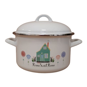 Oala emailata, 7.5 Litri, cu capac de 24 cm, EMA-LION, Home Sweet Home, Multicolor Oala emailata, 7.5 Litri, cu capac de 24 cm, EMA-LION, Home Sweet Home, Multicolor
