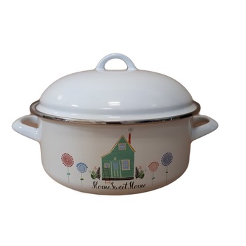 Cratita emailata, 2.5 Litri, cu capac de 20 cm, EMA-LION, Home Sweet Home, Multicolor Cratita emailata, 2.5 Litri, cu capac de 20 cm, EMA-LION, Home Sweet Home, Multicolor