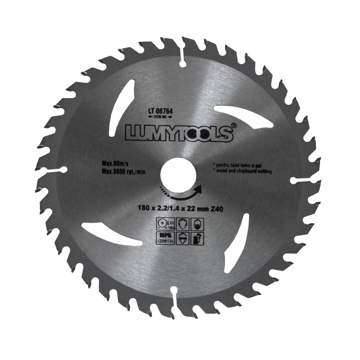 Disc circular cu widia, pentru lemn si PAL 180 x 22 mm