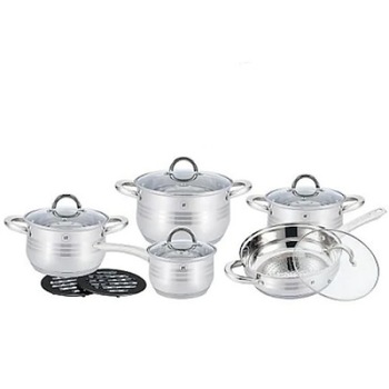Set 5 Cratite Inox cu Capac din Sticla,Fund 7 Straturi, 12 piese Set 5 Cratite Inox cu Capac din Sticla,Fund 7 Straturi, 12 piese