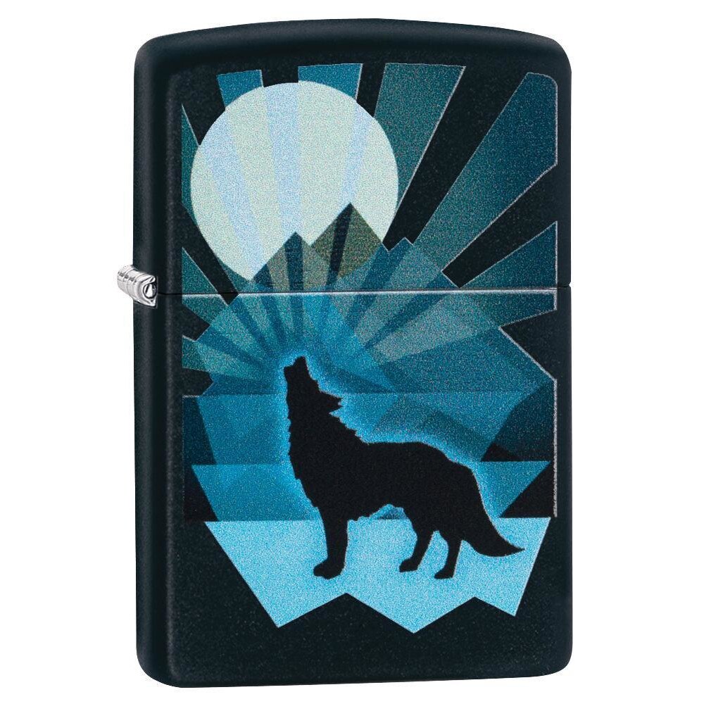 Bricheta Zippo Black Matte Wolf and Moon Design