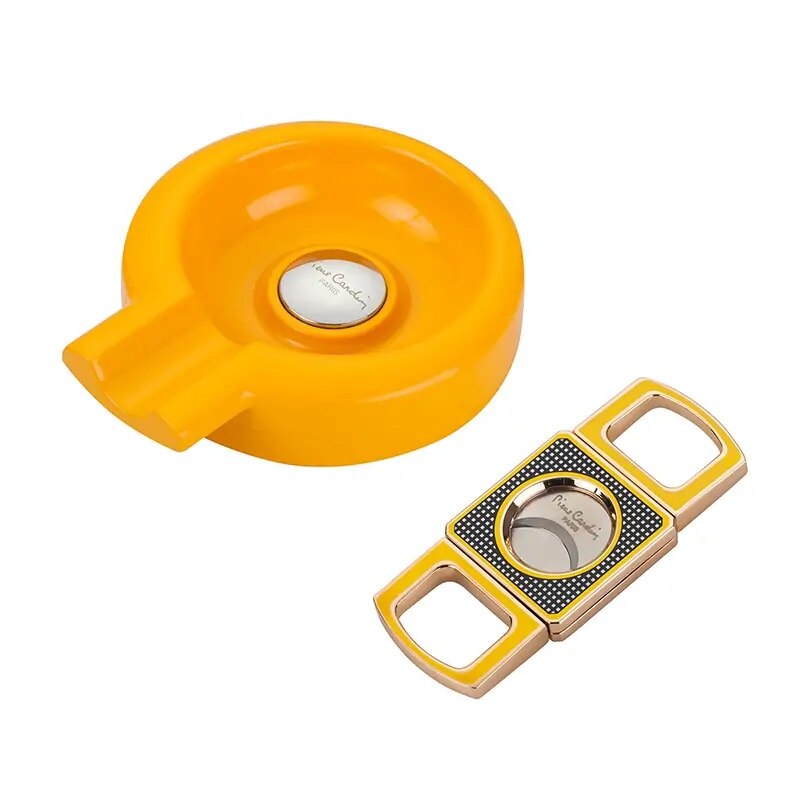 Set de cutter trabuc si scumiera, Pierre Cardin, PCX-009, metal, Galben