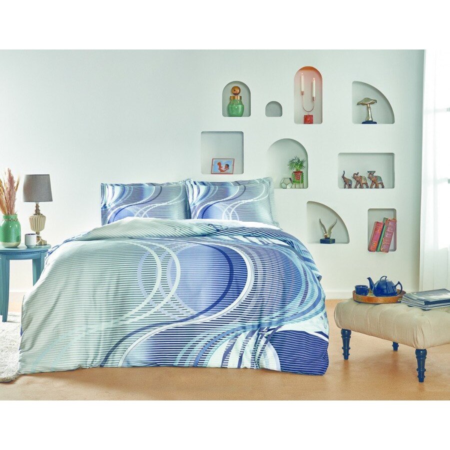 Lenjerie de pat dublu bumbac 100% satinat, 4 piese, TAC, Marino