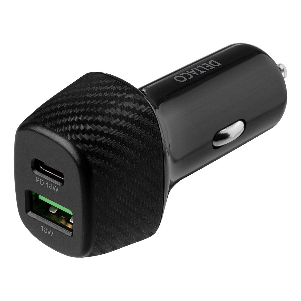 Incarcator auto rapid 36W DELTACO, USB-C 18W, USB 18W, 12/24 V DC, negru