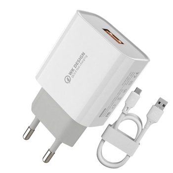 Incarcator Retea WK Design, Quick Charge 3.0 18W, Cablu Lightning, Alb Incarcator Retea WK Design, Quick Charge 3.0 18W, Cablu Lightning, Alb
