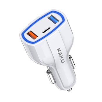 Incarcator Auto cu Incarcare Rapida QC3.0 , 2 Porturi USB + Type-c, Ultra Fast Charger, Incarcare rapida, Alb - KAKU - KSC-485 Incarcator Auto cu Incarcare Rapida QC3.0 , 2 Porturi USB + Type-c, Ultra Fast Charger, Incarcare rapida, Alb - KAKU - KSC-485