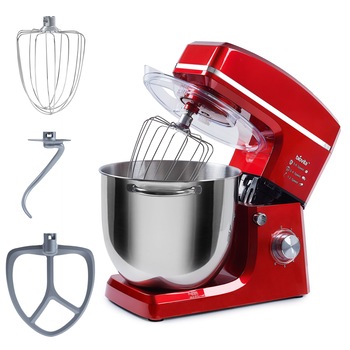 Mixer cu bol de 10L din inox, putere 1500W, 6 viteze, Rosu Mixer cu bol de 10L din inox, putere 1500W, 6 viteze, Rosu