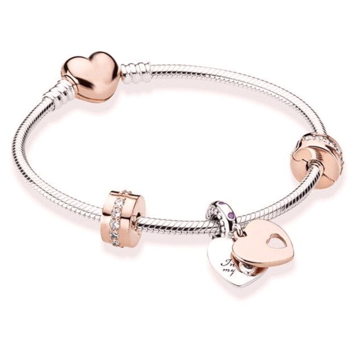 Bratara femei tip charm placata cu argint Love RoseGold
