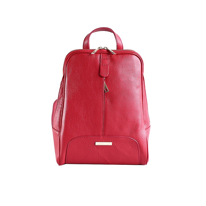 Rucsac dama din piele naturala, util land, rosu, R132D