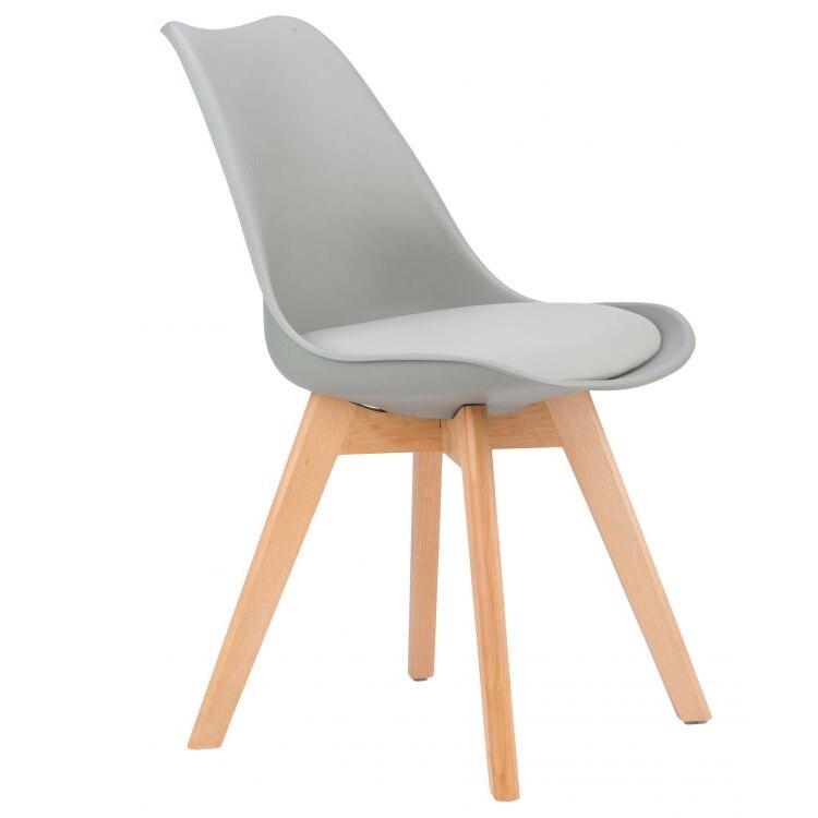 Set 4 scaune desing modern, structura solida, cu picioare din lemn de fag, perna moale gri, 82 x 50 x 50 cm