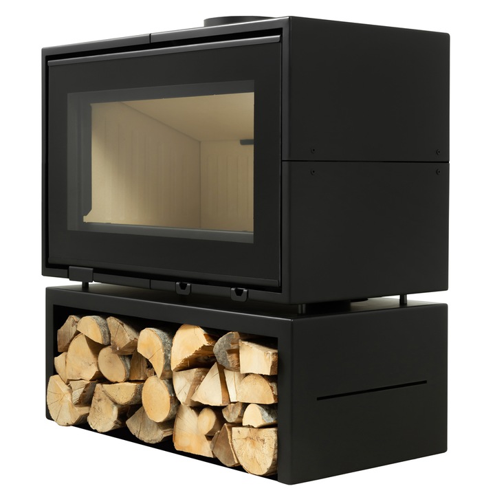 Метална камина A-CAMINETTI, PANORAMA 90, Свободно стояща, На дърва, Максимална мощност 12 kW, КПД 80%, Черен