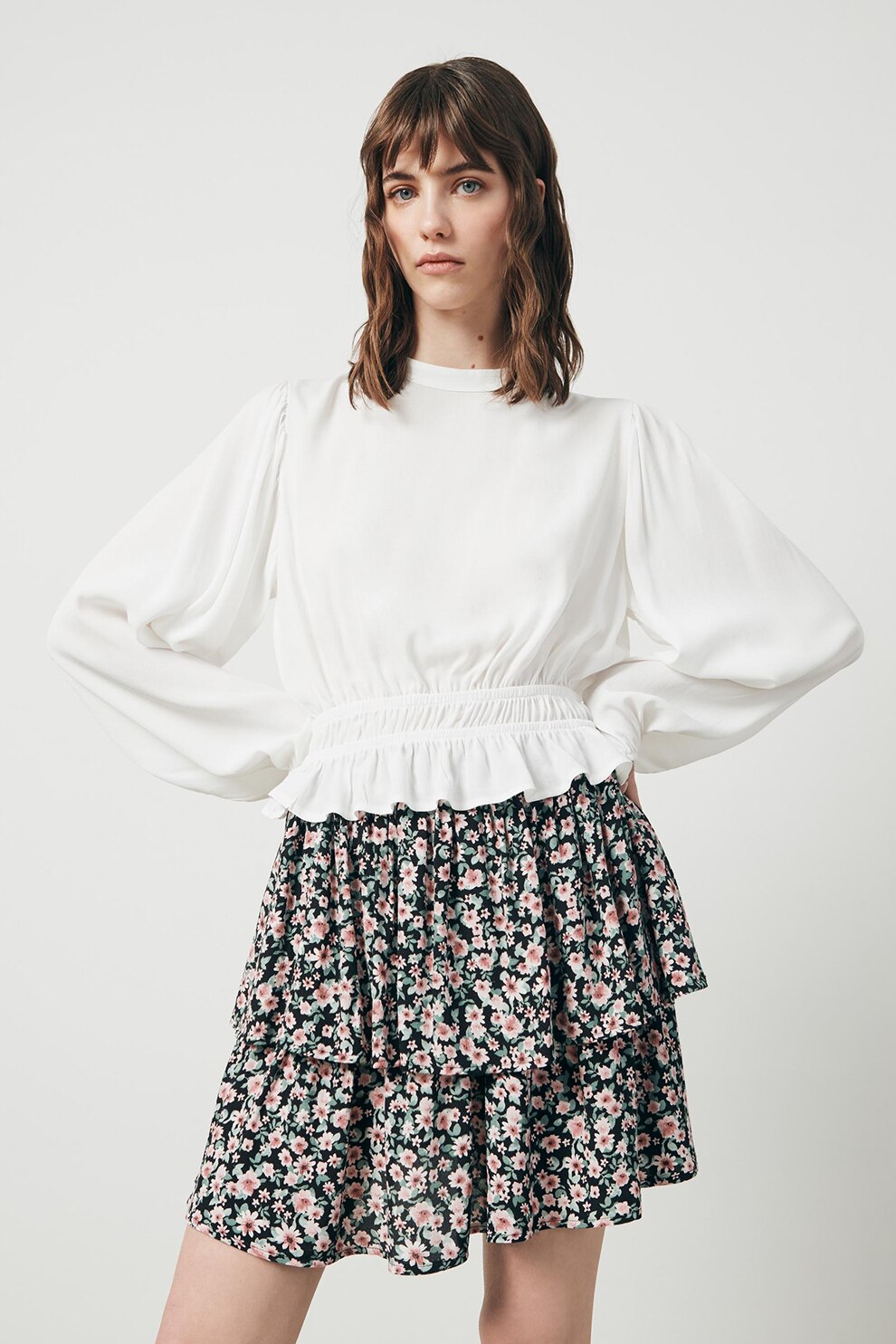 OVS, Bluza crop cu maneci bishop, Alb optic