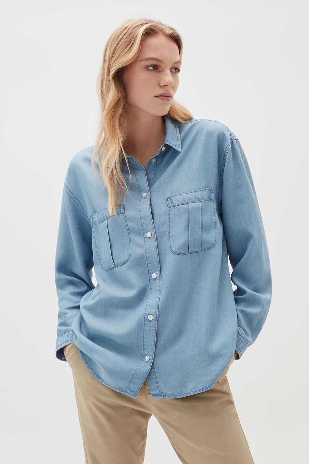 OVS, Camasa din material chambray cu maneci lungi, Albastru deschis, S