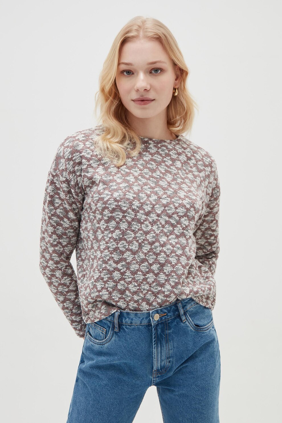 OVS, Bluza cu maneci cazute, Violet prafuit/Alb, S