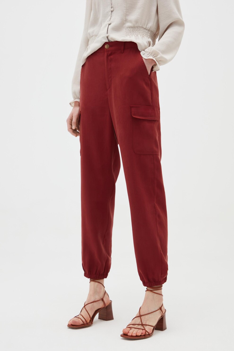 OVS, Pantaloni cargo cu talie elastica, Rosu Bordeaux