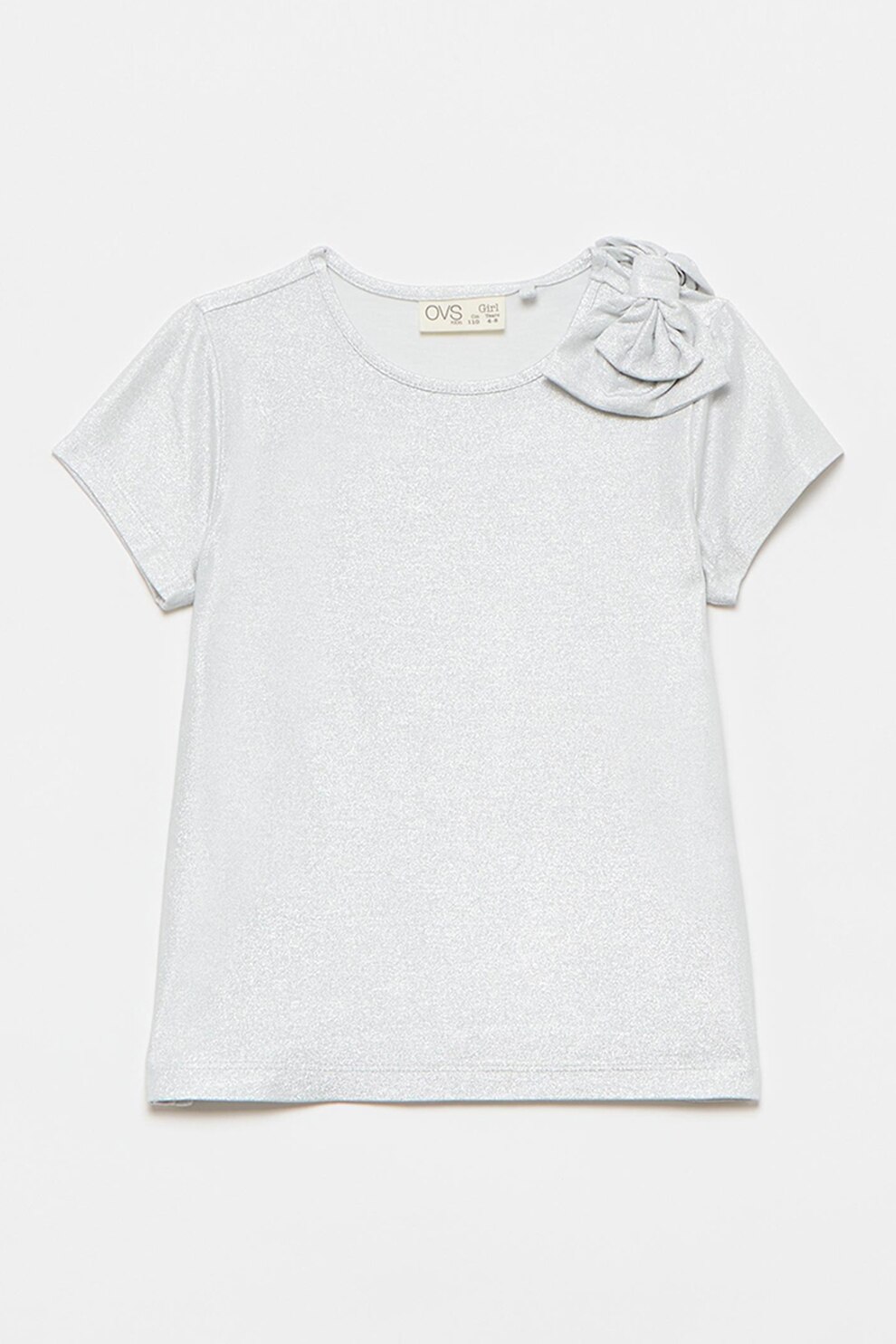 OVS, Tricou cu aspect stralucitor si aplicatie cu funda, Gri deschis melange