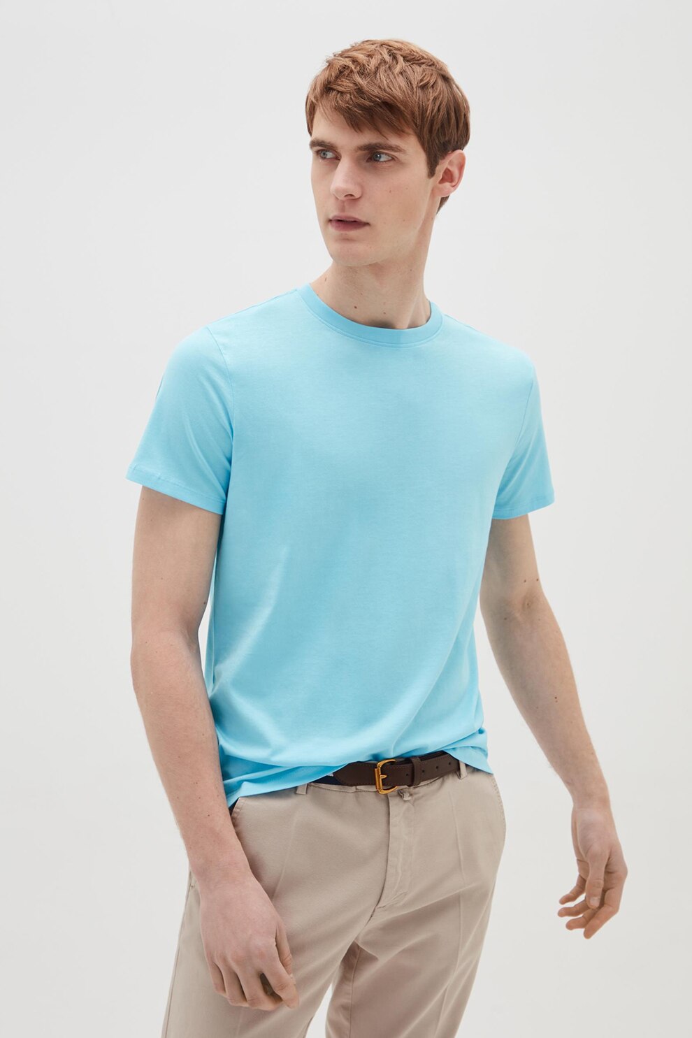OVS, Tricou din bumbac cu decolteu la baza gatului, Albastru aqua, S