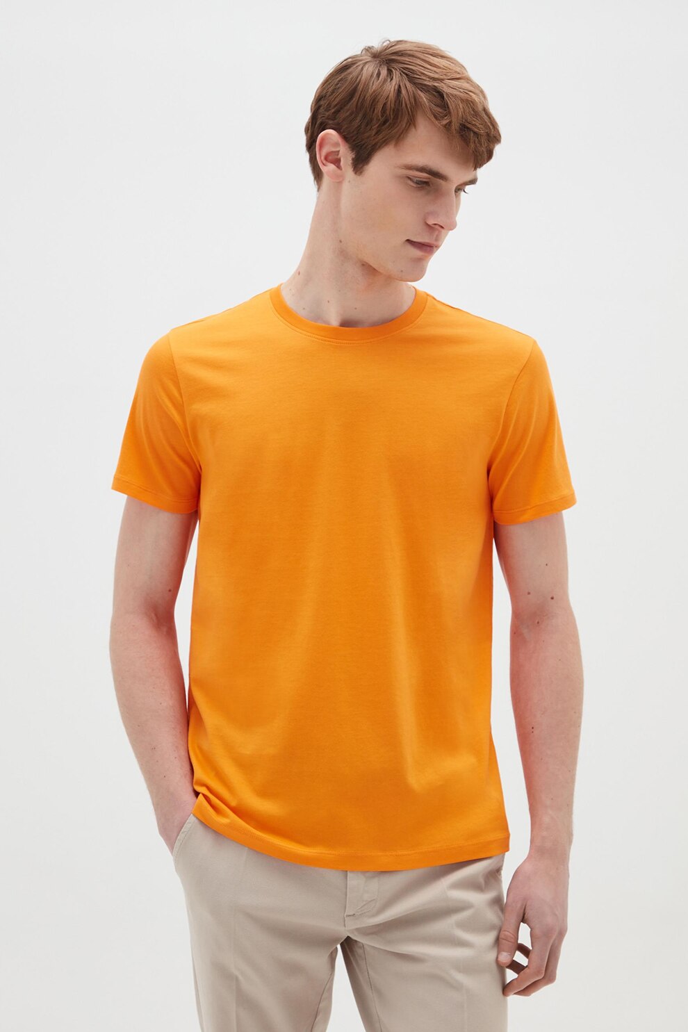 OVS, Tricou din bumbac cu decolteu la baza gatului, Oranj