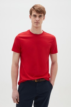 OVS, Tricou din bumbac cu decolteu la baza gatului, Rosu OVS, Tricou din bumbac cu decolteu la baza gatului, Rosu