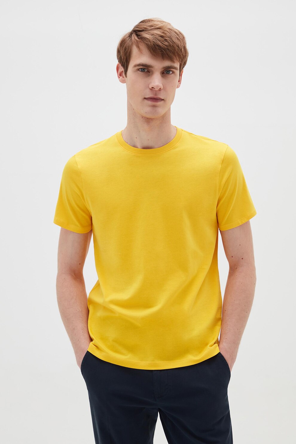 OVS, Tricou din bumbac cu decolteu la baza gatului, Galben