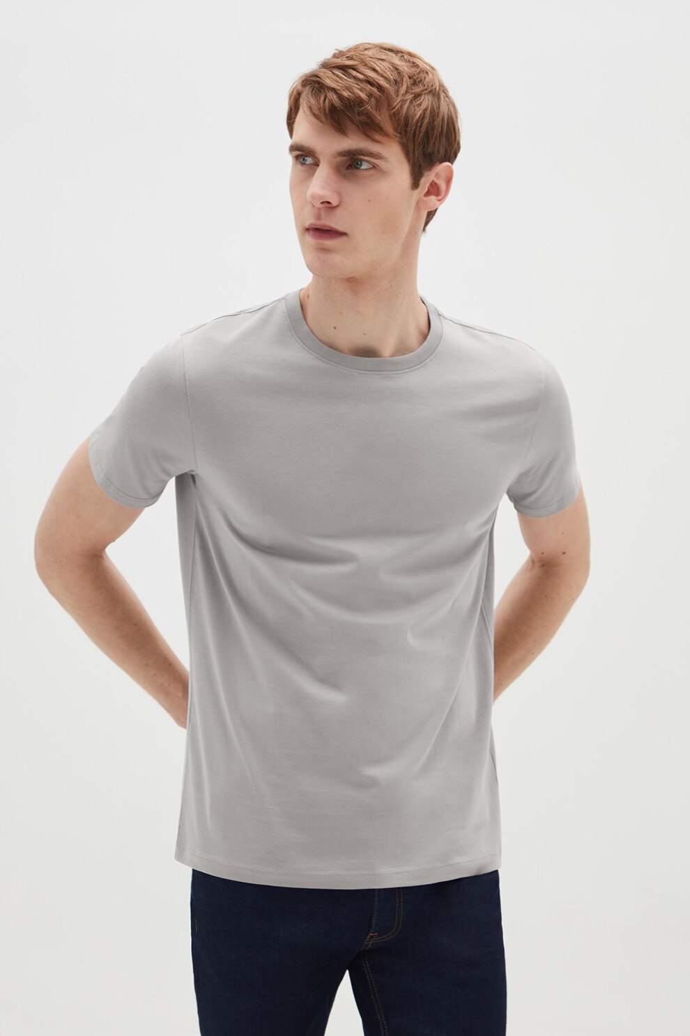 OVS, Tricou din bumbac cu decolteu la baza gatului, Gri cenusa