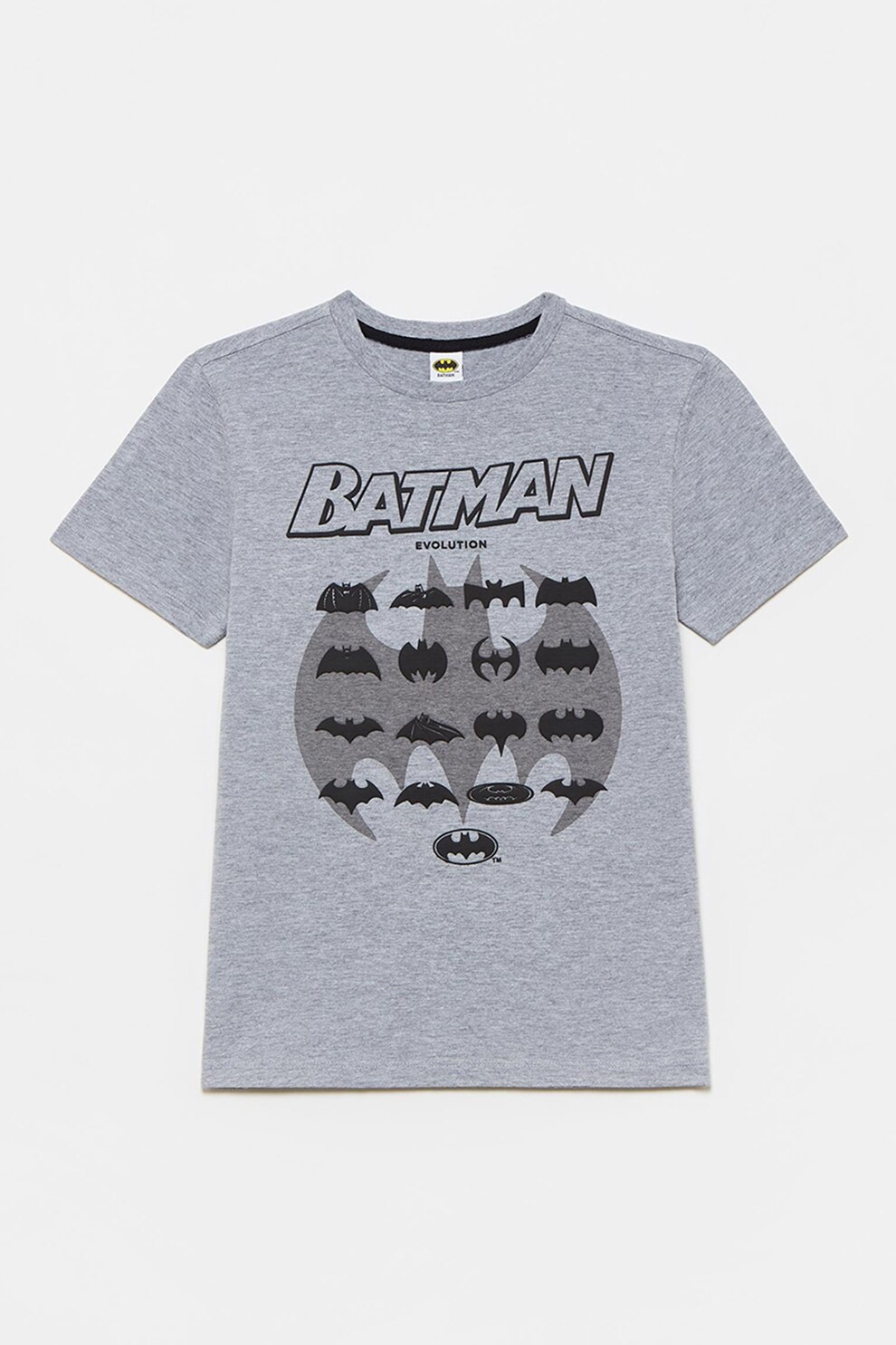 OVS, Tricou cu decolteu la baza gatului si imprimeu cu tematica Batman, Gri melange, 170 CM