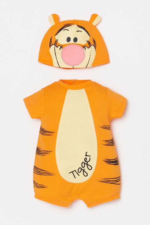 OVS, Памучен гащеризон Disney Tiger и шапка, Черен/Оранжев