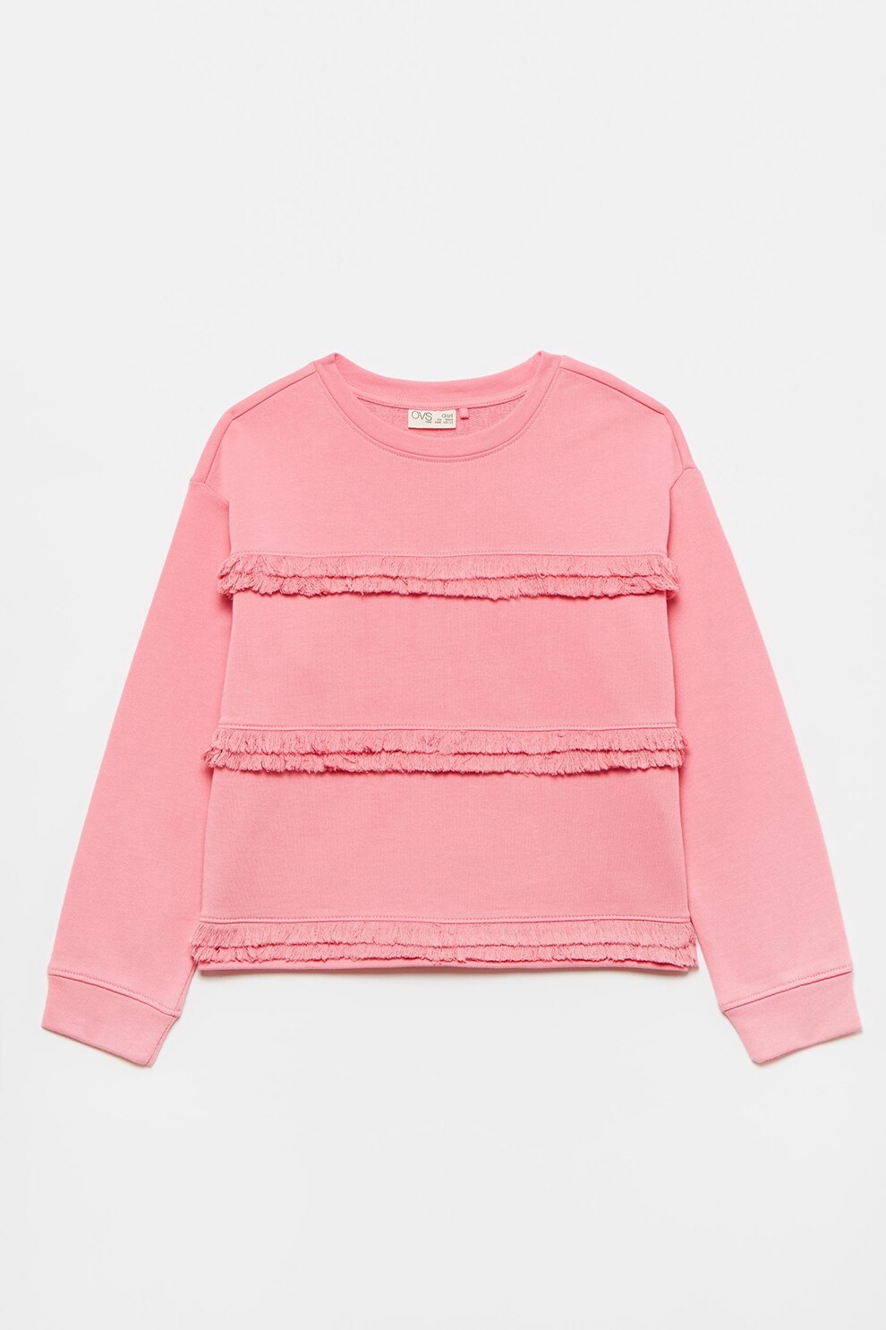 OVS, Bluza sport cu maneci cazute si detalii cu franjuri, Roz, 164 CM
