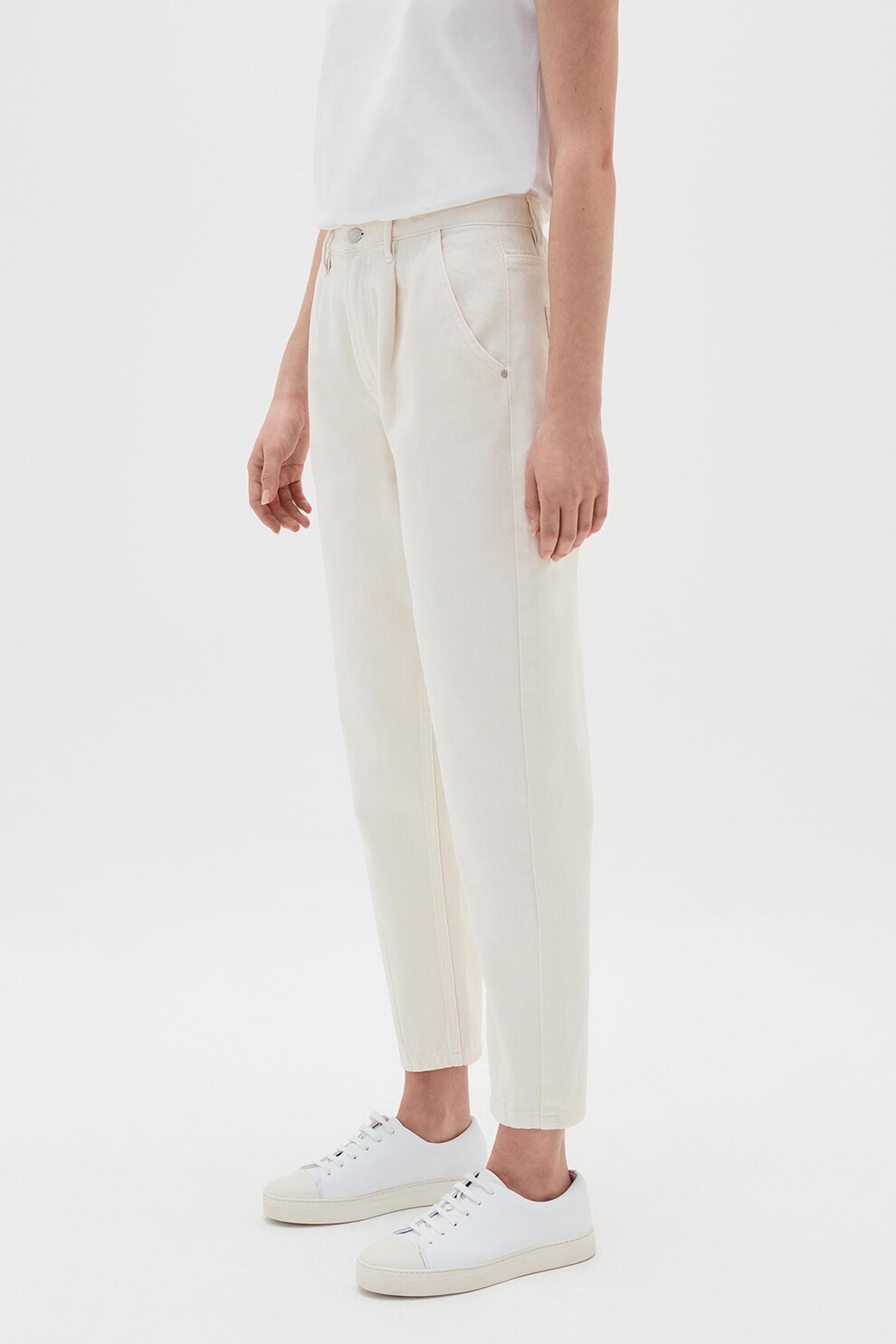 OVS, Blugi crop cu croiala conica, Alb prafuit