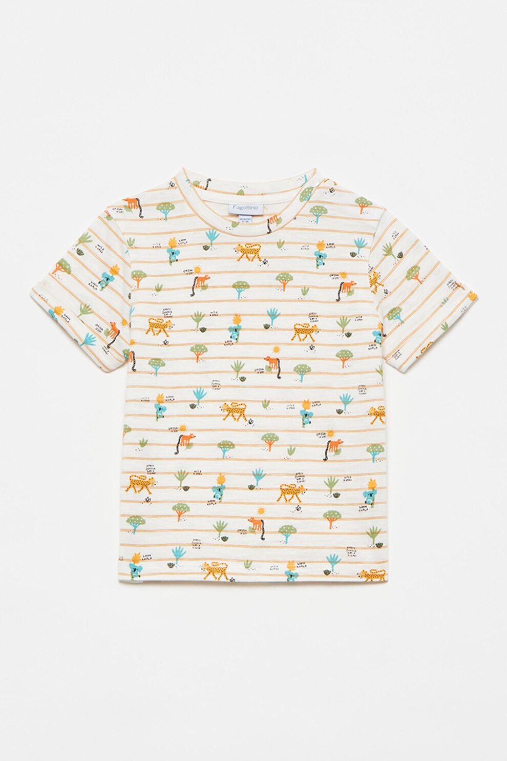 OVS, Tricou cu decolteu la baza gatului, imprimeu in dungi si grafic, Multicolora