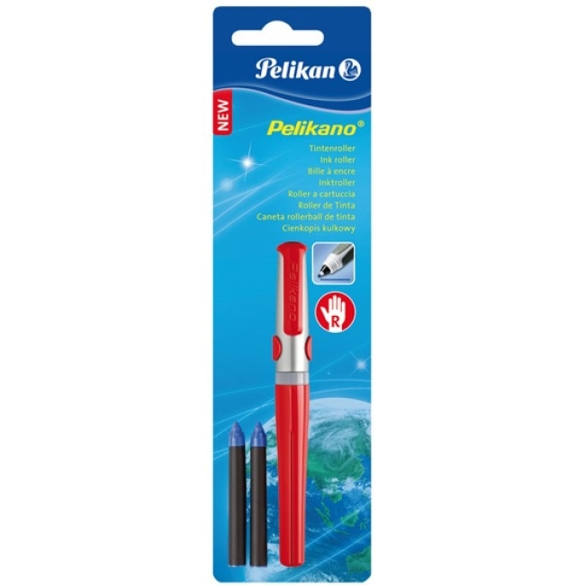 Roller pelikano rosu grip pentru dreptaci 2 rezerve albastre blister