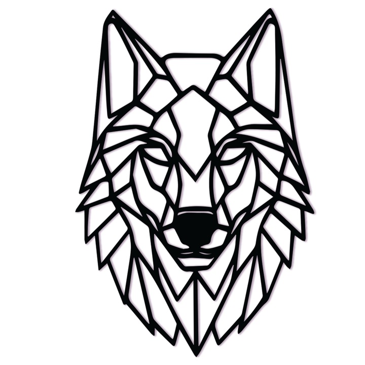 Decoratiune Cap de Lup Geometric Sirius, lemn, 40 cm, negru, grosime 6mm