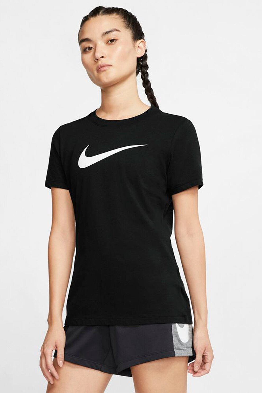 Nike, Tricou cu imprimeu logo si tehnologie Dri-FIT pentru fitness, Negru stins/Alb