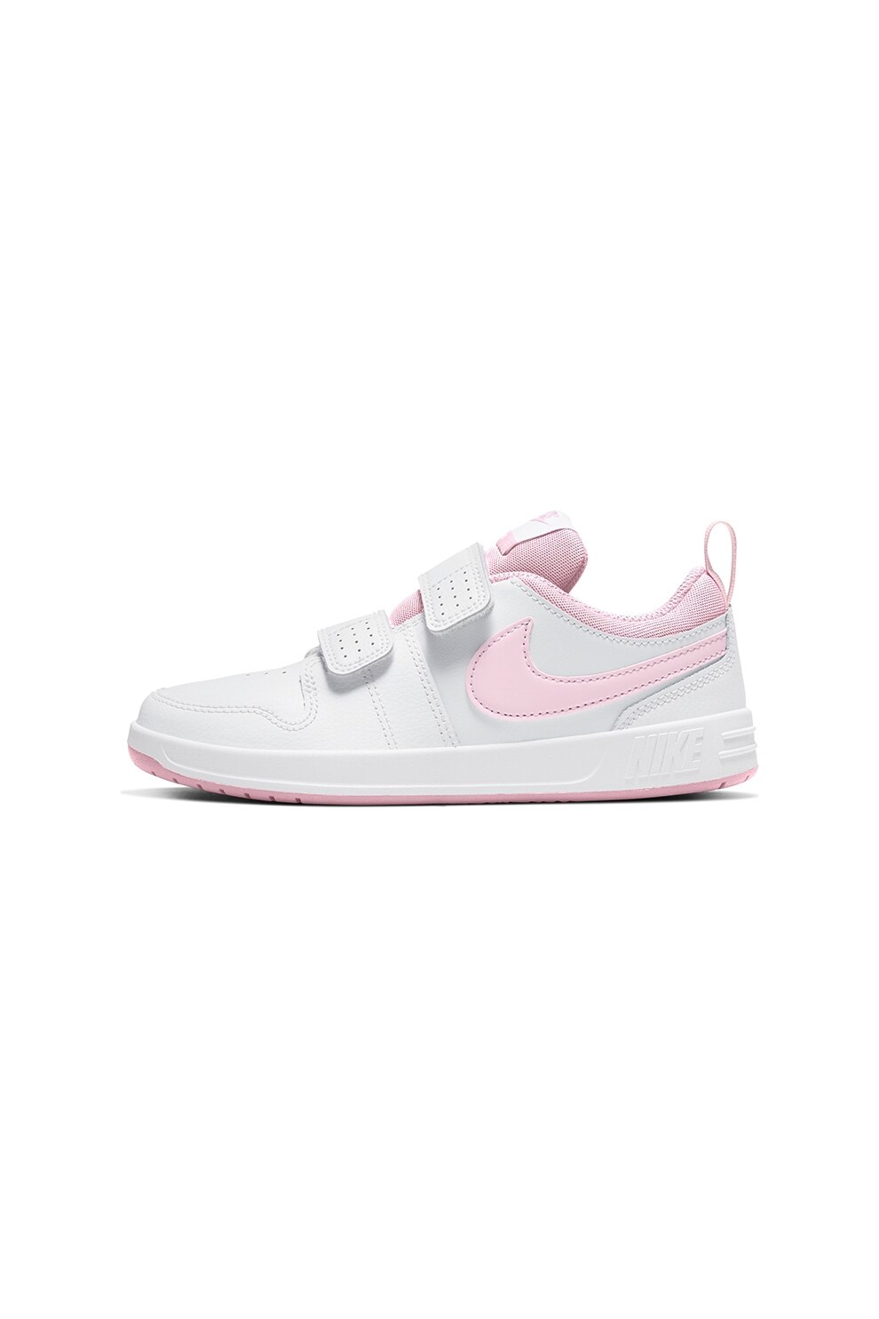 Nike, Pantofi sport de piele si piele ecologica cu velcro Piko 5, Alb/Roz pastel