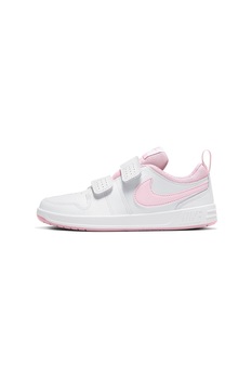 Nike, Pantofi sport de piele si piele ecologica cu velcro Piko 5, Alb/Roz pastel Nike, Pantofi sport de piele si piele ecologica cu velcro Piko 5, Alb/Roz pastel
