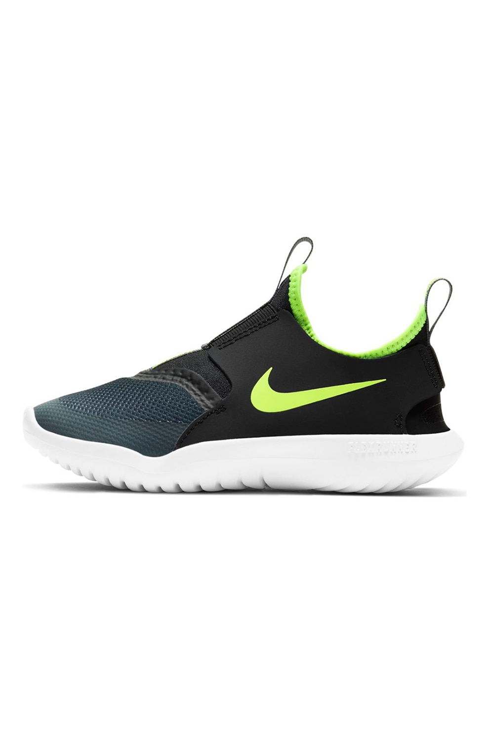 Nike, Pantofi sport slip-on cu garnituri de piele Flex Runner, Negru/Gri