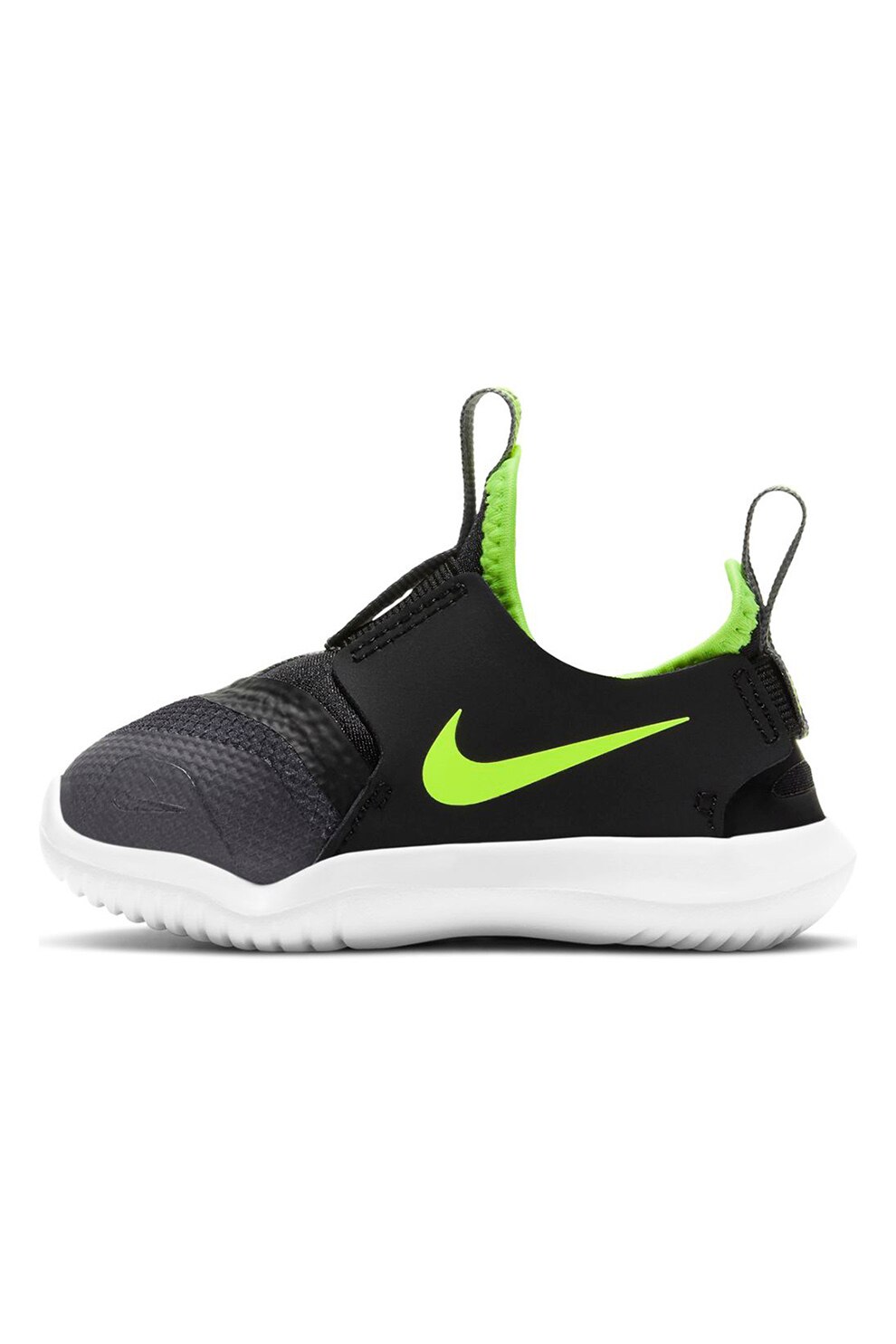 Nike, Pantofi sport slip on Flex Runner, Negru/Verde electric, 18.5 EU