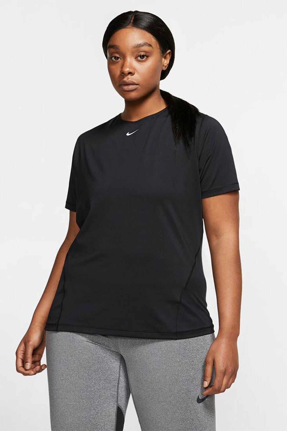 Nike, Tricou slim fit cu Dri Fit pentru fitness Pro Plus Size, Negru/Alb