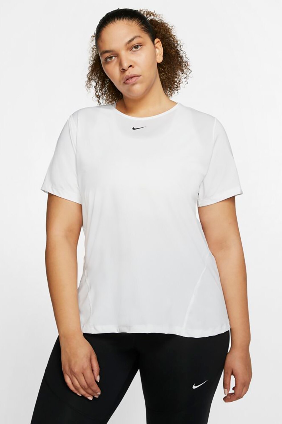 Nike, Tricou slim fit cu Dri Fit pentru fitness Pro Plus Size, Alb/Negru