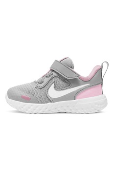 Nike, Pantofi sport din piele si material textil, banda velcro, Revolution 5, Gri Nike, Pantofi sport din piele si material textil, banda velcro, Revolution 5, Gri