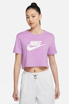 Nike, Tricou crop cu imprimeu logo Sportswear Essentials, Lila Nike, Tricou crop cu imprimeu logo Sportswear Essentials, Lila