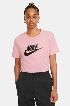 Nike, Tricou crop cu imprimeu logo Sportswear Essentials, Roz