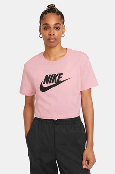 Nike, Tricou crop cu imprimeu logo Sportswear Essentials, Roz Nike, Tricou crop cu imprimeu logo Sportswear Essentials, Roz