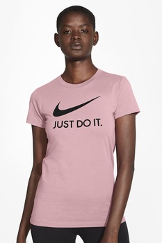 Nike, Tricou slim fit cu imprimeu logo Sportswear, Roz prafuit/ Negru Nike, Tricou slim fit cu imprimeu logo Sportswear, Roz prafuit/ Negru