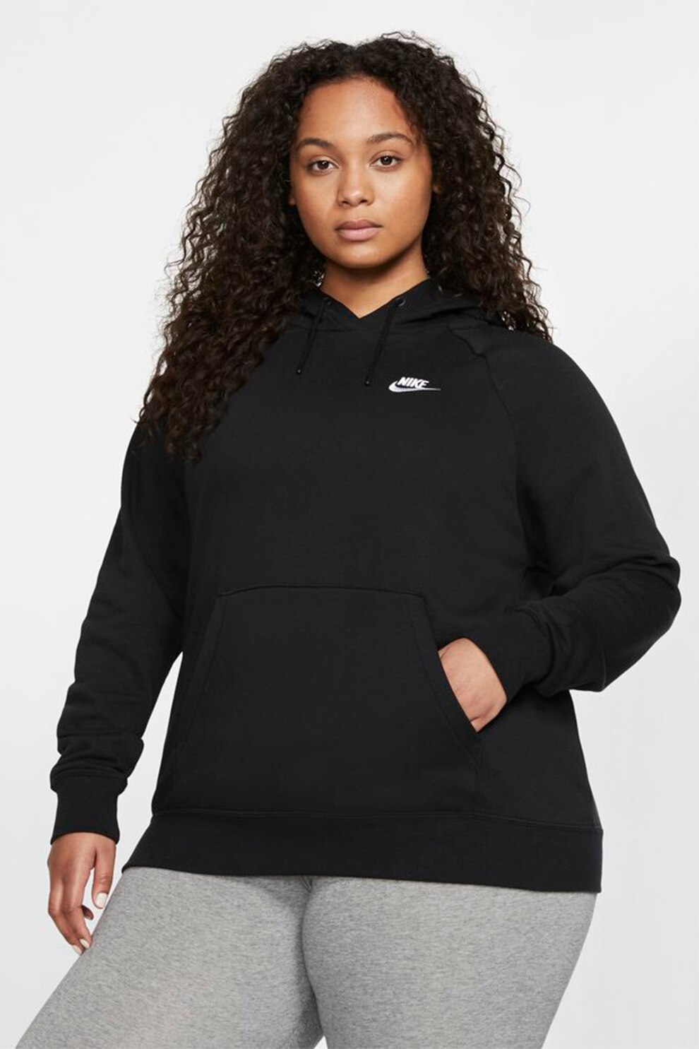 Nike, Hanorac cu snur si buzunar kangaroo Essential, Negru