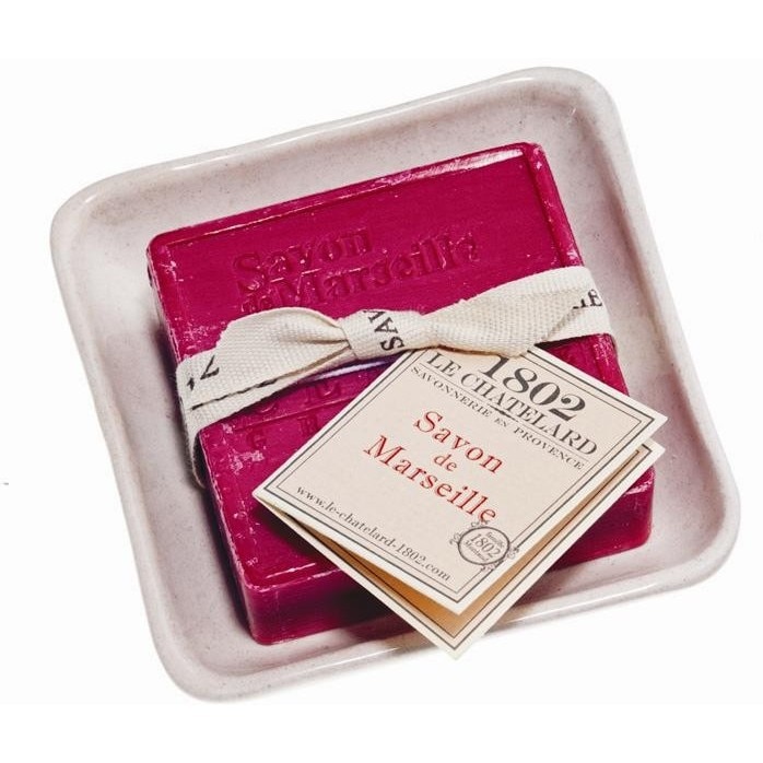 Set Cadou Savoniera Sapun Natural Marsilia Patrat 100g Cirese Cerise Griotte Le Chatelard 1802