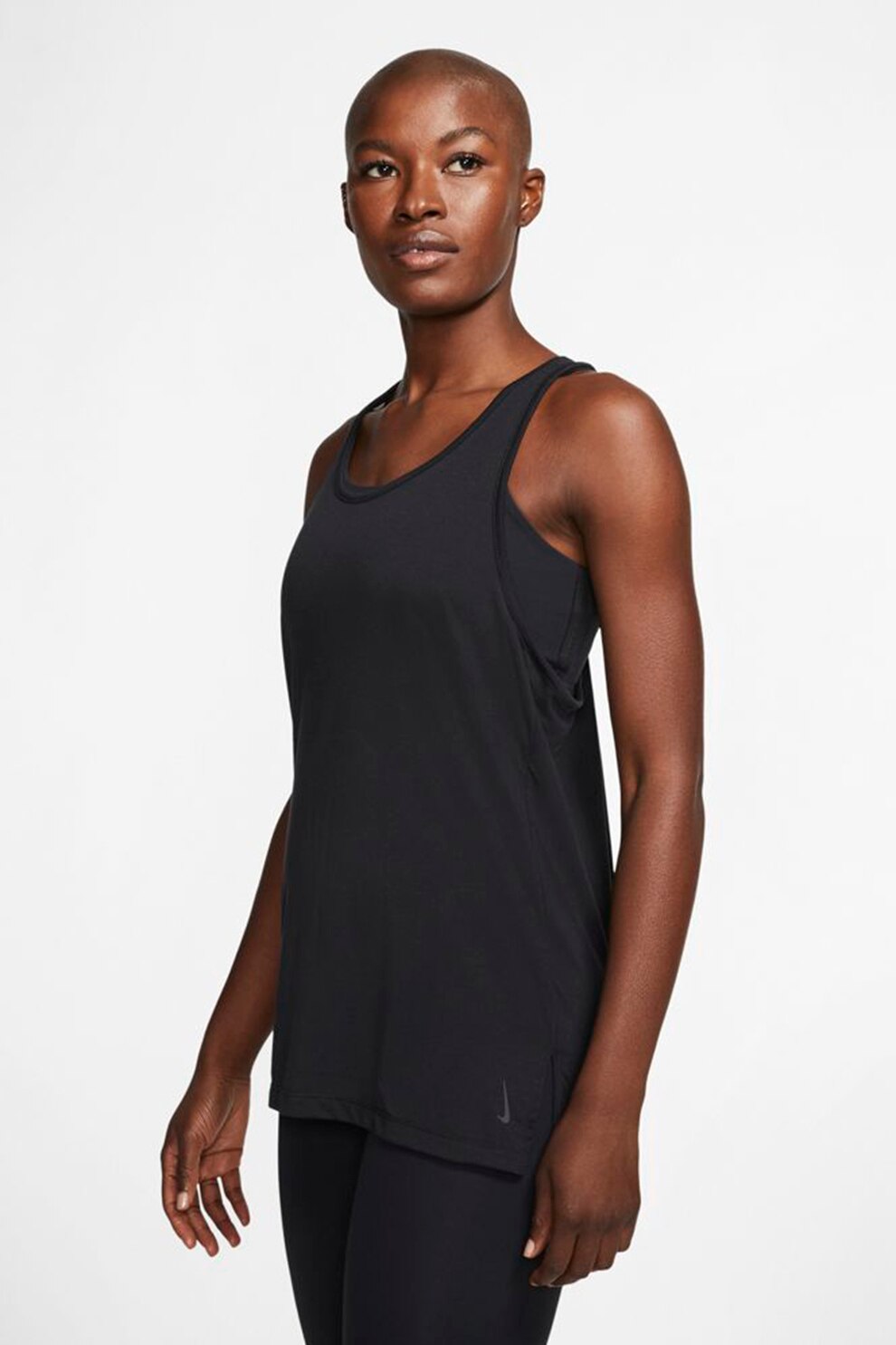 Nike, Top cu tehnologie Dri-Fit si spate decupat, pentru yoga Layer, Negru