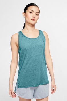 Nike, Top cu tehnologie Dri-Fit si spate decupat, pentru yoga Layer, Verde persan Nike, Top cu tehnologie Dri-Fit si spate decupat, pentru yoga Layer, Verde persan