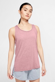 Nike, Top cu tehnologie Dri-Fit si spate decupat, pentru yoga Layer, Roz prafuit Nike, Top cu tehnologie Dri-Fit si spate decupat, pentru yoga Layer, Roz prafuit